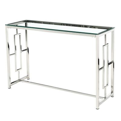 China (Other) New Style Gold Stainless Steel Tempered Glass Top Console Table Adjustable Mirrored Marble Top Console Table for sale