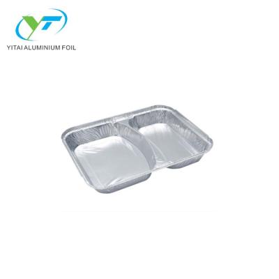 China Eco-friendly Disposable Aluminum Foil 2compartment Container Meal Tray China Maker With Cardboard Lid for sale