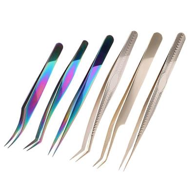 China FENGFLY Precision Eyelash Extension Tweezers Set Tip Straight And Curved Fake Lash Tweezers Eyelash Applicator Tool Stainless Steel for sale