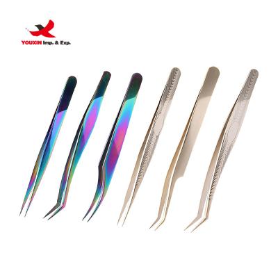 China FENGFLY precision eyelash extension tweezers set stainless steel straight and curved tip tweezers eyebrow tweezers for eyelash for sale