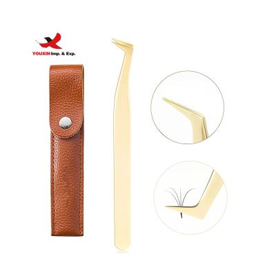 China FENGFLY L Comfortable Handle Angled Tips Custom Lash Extensions Volume Tweezer Tool Boot Tweezers Eyelash Tweezers for sale