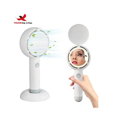 China FENGFLY Mini Size Travel Small 3 Gear Portable Outdoor Eyelash Fan Handheld Fan With LED Makeup Mirror for sale