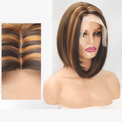 China Easy Apply Cheap Ombre Blonde Color Bob Wigs Short Synthetic Lace Front Bob Wig For Women 12 Inch Hd Wig for sale