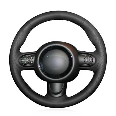 China Black Genuine Leather DIY Hand Stitching Car Custom Wrap Steering Wheel Cover For Mini Coupe for sale