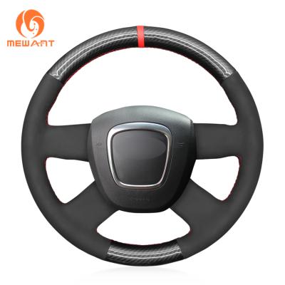 China Feel Comfortable Custom Hand Stitched Suede Carbon Steering Wheel Cover For Audi Q5 Q7 A3 8P Sportback A4 B8 B7 A6 C6 Avant 4-Spoke for sale