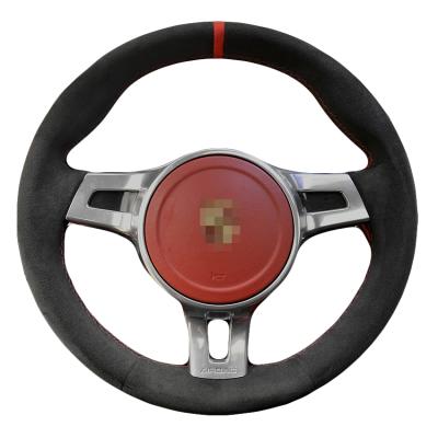 China Feel Comfortable Custom Hand Stitch Black Suede Steering Wheel Cover For Porsche 977 911 991 GT3 RS Cayenne Panamera for sale