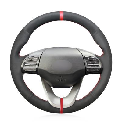 China Custom Car ONE Gauge Hand Sewing Black Suede Steering Wheel Cover For Hyundai Veloster i30 Elantra 2017 2018 2019 for sale