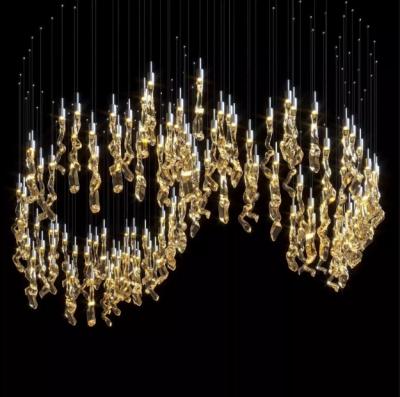 China Traditional Light Luxury Yellow Crystal Chandelier Decoration Design Duplex Stair Lamp Modern Luxury Pendant Villa C for sale