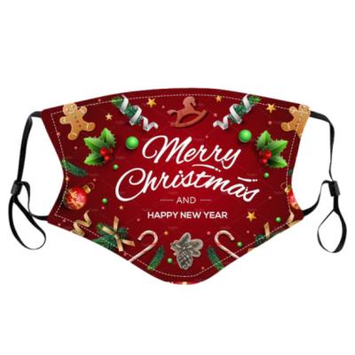 China Adults Customized Christmas Printing Adjustable Reusable Washable Breathable Earloop Cotton Cloth Face Mask With Filter Pocket for sale