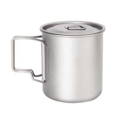 China Eco-friendly Titanium Cups Folding Handle Titanium Cup 420ml Camping Hiking Titanium Pots for sale