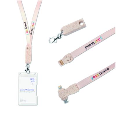 China Multi Function Data Transfer Cable Eco - Friendly Wheat Straw Material Polyester Biodegradable Cable 3 in 1 Phone Cable Charging Lanyard Customized Brand Logo for sale