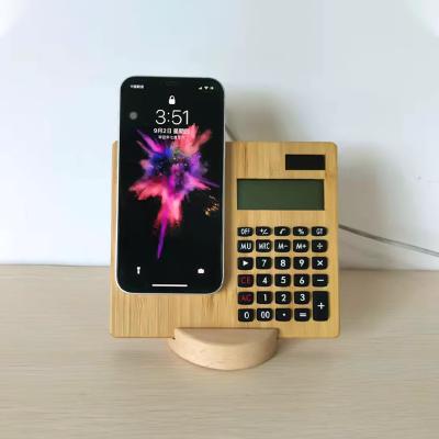 China Scientific ECO Combination of Bamboo Product 2 in 1 Bamboo Wireless Charger Fast Charging Wooden Calculator Docks for iPhone 12 for sale