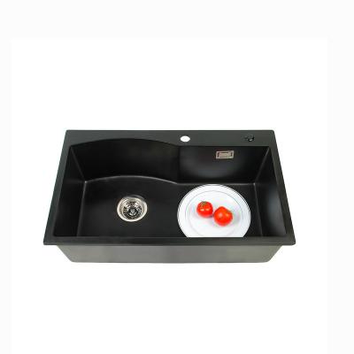 China Without Faucet Modern Design Top Mount Granite Single Bowl Kitchen Sink Matte Black Quartz Sinks Home Kitchen Sinks for sale