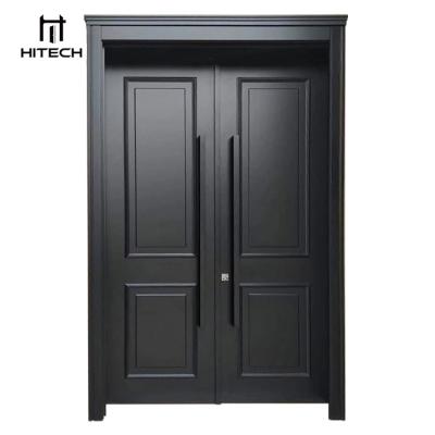 China Technology Villa Waterproof Traditional American Design 3 Panel Black Polished Solid Wood Double Front Entry Door for sale