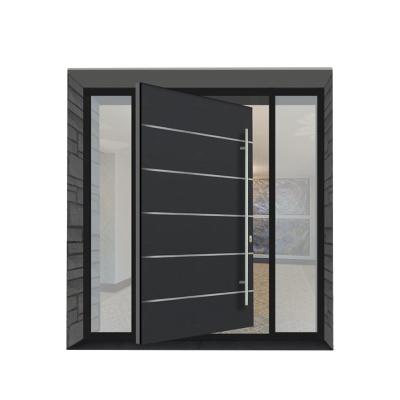 China Modern Solid Wood Pivot Entry Doors Waterproof Tech Villa Exterior Main Door For House Simple Design Wooden Door With Sidelights for sale