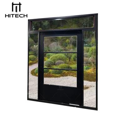 China Modern Waterproof Modern Glass Pivot Door Exterior Glass Door Tech Panel Exterior Glass Entry Door with Sidelights for sale