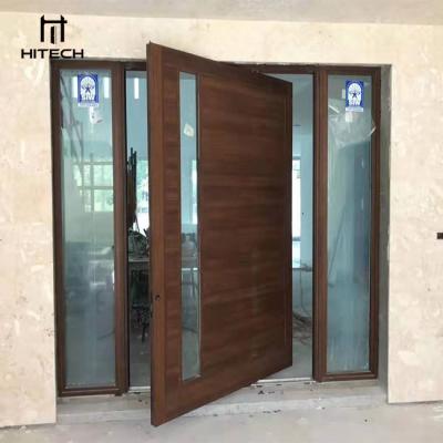 China Front Doors Solid Wood Pivot Waterproof Contemporary Wood Door Design Exterior Modern Technology Design With Glass Strip for sale