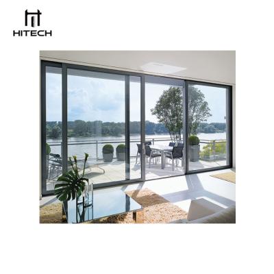 China Double cut white flush aluminum glass thermal security sound insulation technology glazing sliding door aluminum glass door for sale