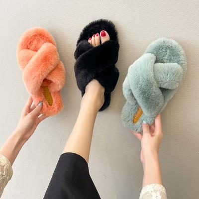 China 2022 Fashion Trend New Winter Ladies Faux Fur Slippers Cheap Fur Slippers For Women Fur Slides Slippers for sale