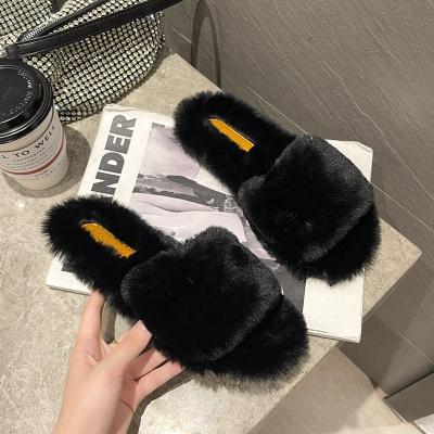 China 2022 New Design Ladies Bedroom Faux Fur Slippers Winter Wholesale Antiskid Plush Slippers For Women for sale