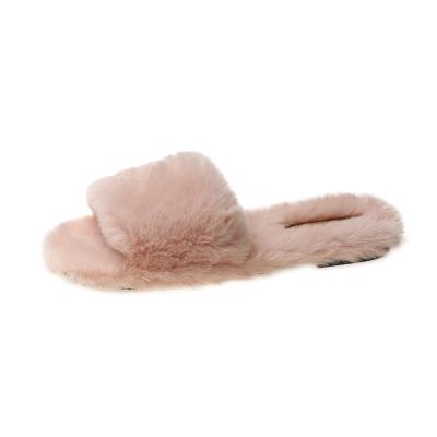 China Fashion Trend Pink Pelipper Plush Winter Fur Warm Flat Ladies Home Slippers for sale