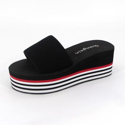 China New Fashion Trend Summer Design Stripe Wedge Heel Tpr Women's Unique Slippers for sale