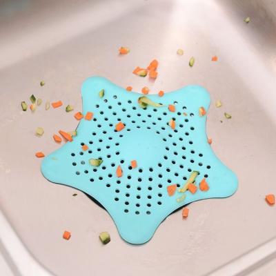 China Sustainable Plastic Soft Five-Pointed Star Floor Filter Drains Sucker Sink Bathroom Hair Catcher Strainers for sale