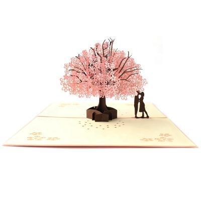 China Europe Paper Craft Laser Cut Cherry Blossoms Pop Up Cards For Valentine's Day for sale