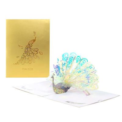 China Europe Laser Cut Colorful Peacock 3d Gift Card Pop The Greeting Card for sale