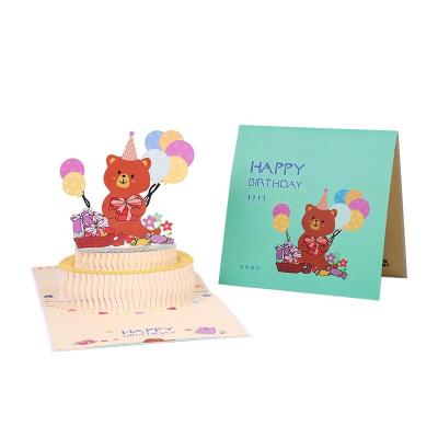 China Europe 3d Bear Birthday Cake Greeting Card Paper Craft Pop Up Cards For Birthday for sale