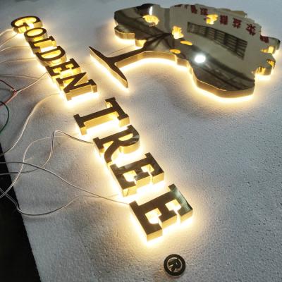 China Buildings customized 3d logo stainless steel mirror face luminous gold backlit letter electronic led sign for sale