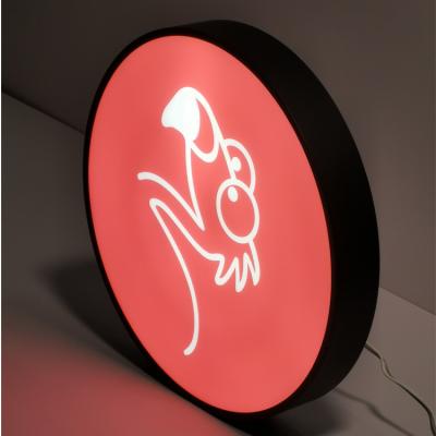 China Morden Fashion Store Hotels Decorative Light Custom Circle Shape Lightbox Led Sign Light Box Decor Logo Designs Illuminated Signs Wall for sale