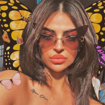 China 2021 Rimless Cute Stylish Vintage Butterfly Sunglasses Lady Luxury Inspired Designer UV BUTTERFLY 400 Sun Glasses for sale