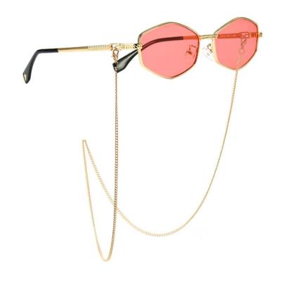 China Newest Fashion Sunglasses Custom Fashion Alloy Straps Sun Glass Women Vintage Shades Luxury Designer Small Sunglasses With Chain for sale