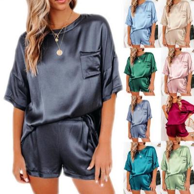 China Viable Loungewear Two Piece Shorts Set Size Soft Silk Casual Women's Lounge Wear Summer 2021 Outfits 2 Piece Short Sets For Women for sale