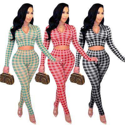 China Luxury brand QUICK DRY plaid 2 piece pants set fashionable women fall clothing designer Two Piece Outfits set for ladies 2022 for sale