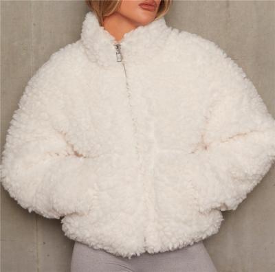 China 2022 New Wool Zipper Cardigan Sherpa Waterproof Jacket Women's Fashion Winter Clothes Vintage Cashmere Coat White Warm Woman for sale