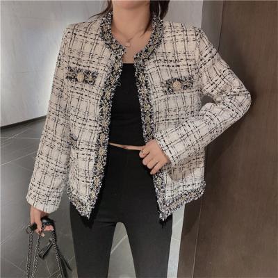 China Anti-wrinkle 2022 New Brand Luxury Designer Fashionable Crop Jacket Women Vintage Clothes Winter Plaid Tweed Jackets Coat For Ladies for sale