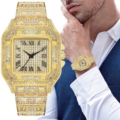 China Day/Date Customs Fashion Diamond Watches Men Luxury Gold Chain Square Quartz Wristwatches Bracelet Crystal Watch For Women And Men for sale