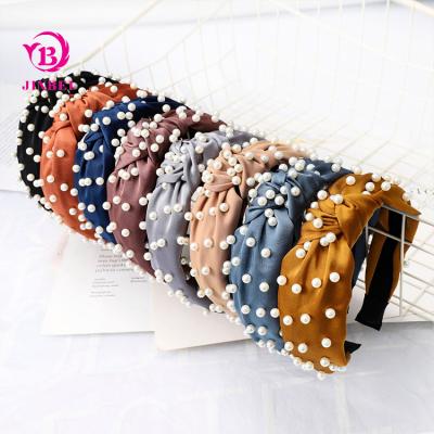 China Hair Decoration Fahion Popular Cloth Headband Simple Knotted Pearl Hair Band for sale