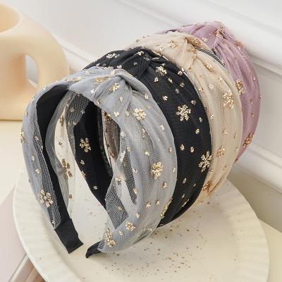 China Hot Selling Environmentally Friendly Fashion Hair Band Accessories Mesh Wide Headbands Vintage Hair Clip Knot Glitter Cross Circle For Women Girls for sale