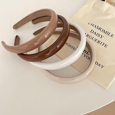 China Hot Sale Environmental Friendly Milk Tea Headbands Patent Leather Sponge Head Bands For Women Girls Headbands Decoration Hair Accessories for sale