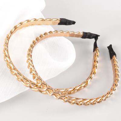 China New Style Trendy Metal Link Chain Gold Headband For Women Girls Party Headband Cool Hair Accessories for sale