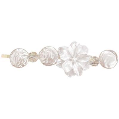 China New Design Environmental Friendly White Elegant Soft Hibiscus Floral Hair Pin Pearl Alloy Hair Grip Women Hair Accessories for sale