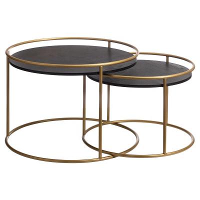 China Modern Elegant Round Small Round Gold Metal Design Large MDF Black Top Coffee Table For Living Room for sale