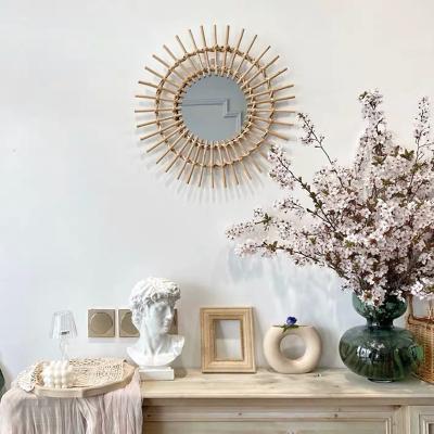 China Hot Selling Eco-Friendly Decorative Rattan Mirror Handmade Mirror Wall Sun Round Shape For Wall Decotor Mirrors In Amazon for sale