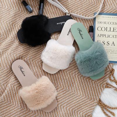 China 2022 New Arrival Fashion Trend Fashion Indoor Short Faux Fur Upper Slide Slider Slipper For Women for sale