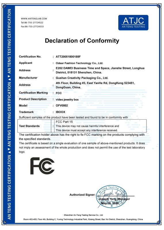 FCC - Shenzhen Odear Fashion Technology Co., Ltd.