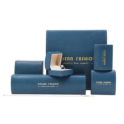 China High End Arched Jewelry Box PU Leather Blue Pendant Packaging Box Custom for sale