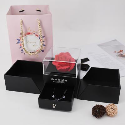 China Handcrafted Black Cardboard Flower Mom Gift Transparent Acrylic Jewelry Box With Light for sale